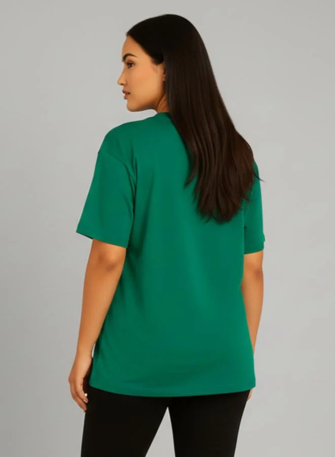PAUSE PAUSE Regular Fit Printed Roundneck Green Single jersey T-Shirt